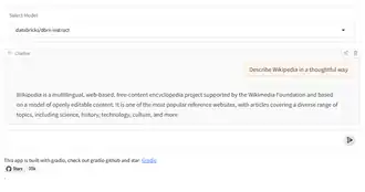 Screenshot of a DBRX chatbot answer, describing Wikipedia in a thoughtful way