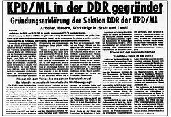 Roter Morgen issue announcing the formation of the East German branch of the Communist Party of Germany/Marxist–Leninist