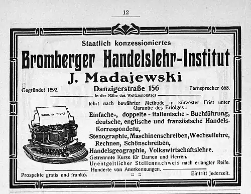 Ad for Joseph Madejewski's Institute, 1910