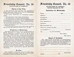 Daughters of America Friendship Council No 16 Application for Membership