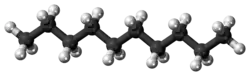 Ball-and-stick model of the decane molecule