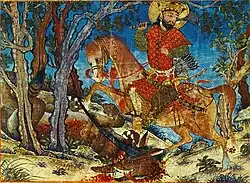 Scene from the Great Mongol Shahnameh, a key Ilkhanid work, 1330s?