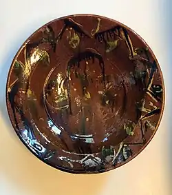 Splash glazed dish with tribal Berber patterns by Holcha Krake, c.1932–1938