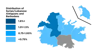 Distribution of Syrian or Lebanese Antiguans and Barbudans, 2011