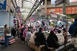 Interior of the restaurant area of Gwangjang Market