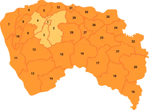 Xiegang is labelled '22' on this map of Dongguan