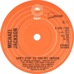 A generic label with one of "Epic" logos on the top of the label and "QUINCY JONES PRODUCTIONS" on the upper right. The rest on the label contains credits and factual information about the product itself.