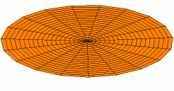 A higher harmonic standing wave on a disk with two nodal lines crossing at the center.