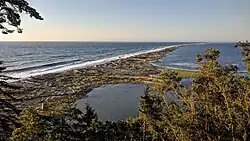 View of the spit from the second viewing platform on the short trail from the parking area at the Dungeness National Wildlife Refuge