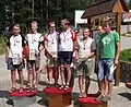 European Rogaining Championships 2010 Men's Open winners. From left: Petr Bořánek, Miroslav Seidl – silver (Czech Republic), Hannu Oja, Seppo Mäkinen – gold (Finland), Karli Lambot, Rait Pallo, Tõnu Lillelaid – bronze (Estonia)