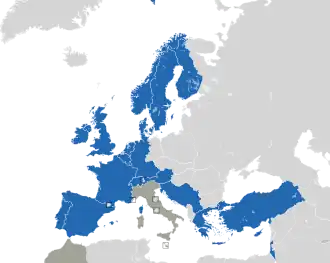 A coloured map of the countries of Europe