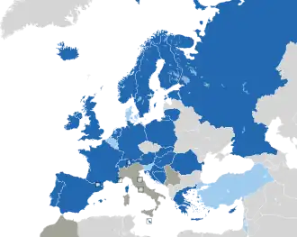 A coloured map of the countries of Europe