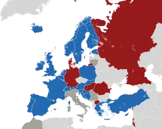 A coloured map of the countries of Europe