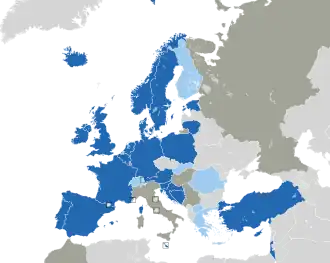 A coloured map of the countries of Europe