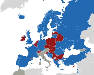 A coloured map of the countries of Europe