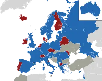 A coloured map of the countries of Europe