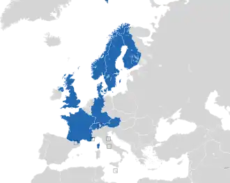 A coloured map of the countries of Europe
