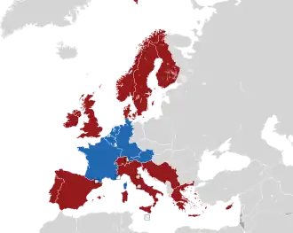 A coloured map of the countries of Europe