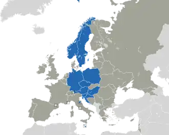 A coloured map of the countries of Europe