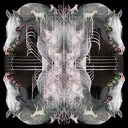 A repeated graphic of several animals: a cat, horse, mouse, and some worms