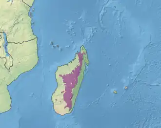 Map showing location of the subhumid forests ecoregion in the center of Madagascar