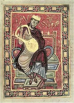 Lyre player in Egbert Psalter, 10th century AD