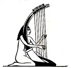 Egyptian vertical harp, kneeling harper