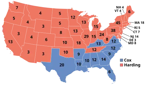 Electoral map, 1920 election