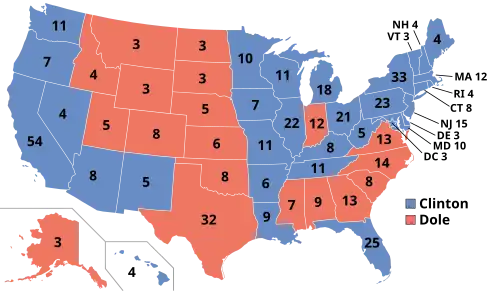 Electoral map, 1996 election
