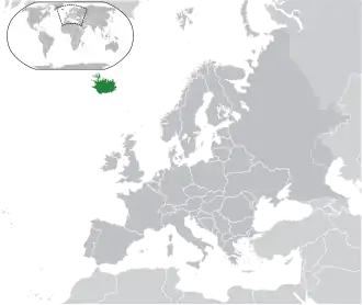 Map showing Iceland in Europe