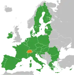 Map indicating locations of European Union and Switzerland