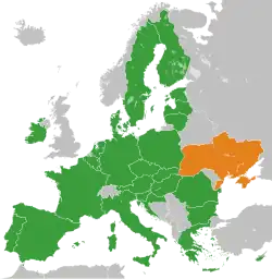 Map indicating locations of European Union and Ukraine