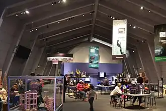 An exhibit hall and the planetarium