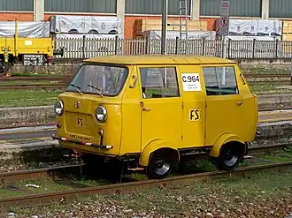 Italian FS state railways draisine with Fiat 500 Giardiniera engine and Fiat 850 T front panels