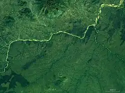 The river pictured from far above, surrounded by green.