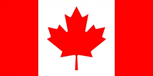 The maple leaf flag of Canada, adopted in 1965. The red color comes from the Saint George's Cross of England.