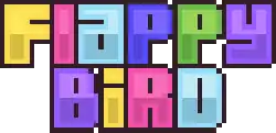 The title in rainbow-colored pixel text. The word "Bird" is below the word "Flappy", whereas the original logo was entirely horizontal.