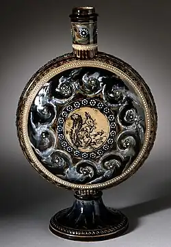 Flask with Squirrels, 1875, salt-glazed stoneware, Hannah Barlow, Lambeth