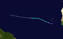 Track of weak tropical storm over the central Atlantic