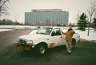Prototype test vehicle in Dearborn, Michigan USA after rigorous Corrosion Durability Testing at the Ford AZ Proving Grounds, Yucca, Arizona USA. A production Ranger EV was later run though this test without a single failure.