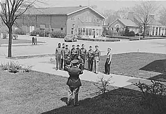 Students at Army Chaplain School, Ft Benjamin J. Harrison, pose for a graduation photo, April 1942