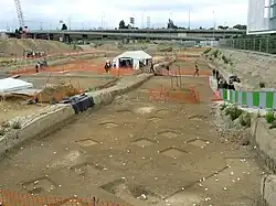 Excavations at an open-air Mesolithic site (Rue Henry-Farman, Paris 15th) in 2008.