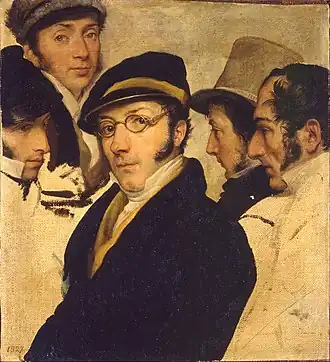 Self-Portrait in a Group of Friends (1824 or 1827). From right to left Tommaso Grossi, Giuseppe Molteni, Giovanni Migliara and Pelagio Palagi