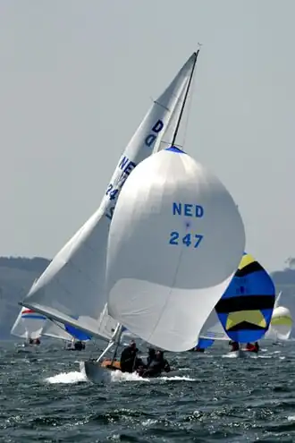 Fred Imhoff, Richard van Rij & Rudy den Outer, sailing the Dragon: "Danish Joker" (NED 247).
