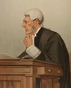 Sir Frederick Bosanquet as Common Serjeant of London. Caricature by 'Spy' from Vanity Fair (1901)