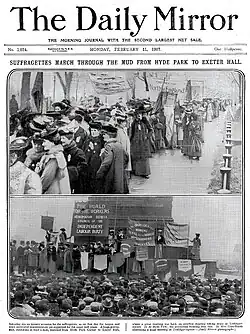 The front page shows two photographs from the march: one of a long line of marchers and one of the speakers in Trafalgar Square