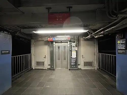 One of three elevators from the IND platform