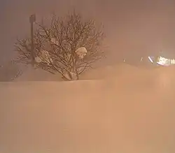 Fulton, New York, after a snowburst dropped 4–6 feet (122–183&nbsp;cm) of snow over most of Oswego County January 28–31, 2004