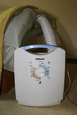 An electric futon dryer airs a futon in-situ
