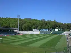 MOSiR Stadium with the main stand on the left.